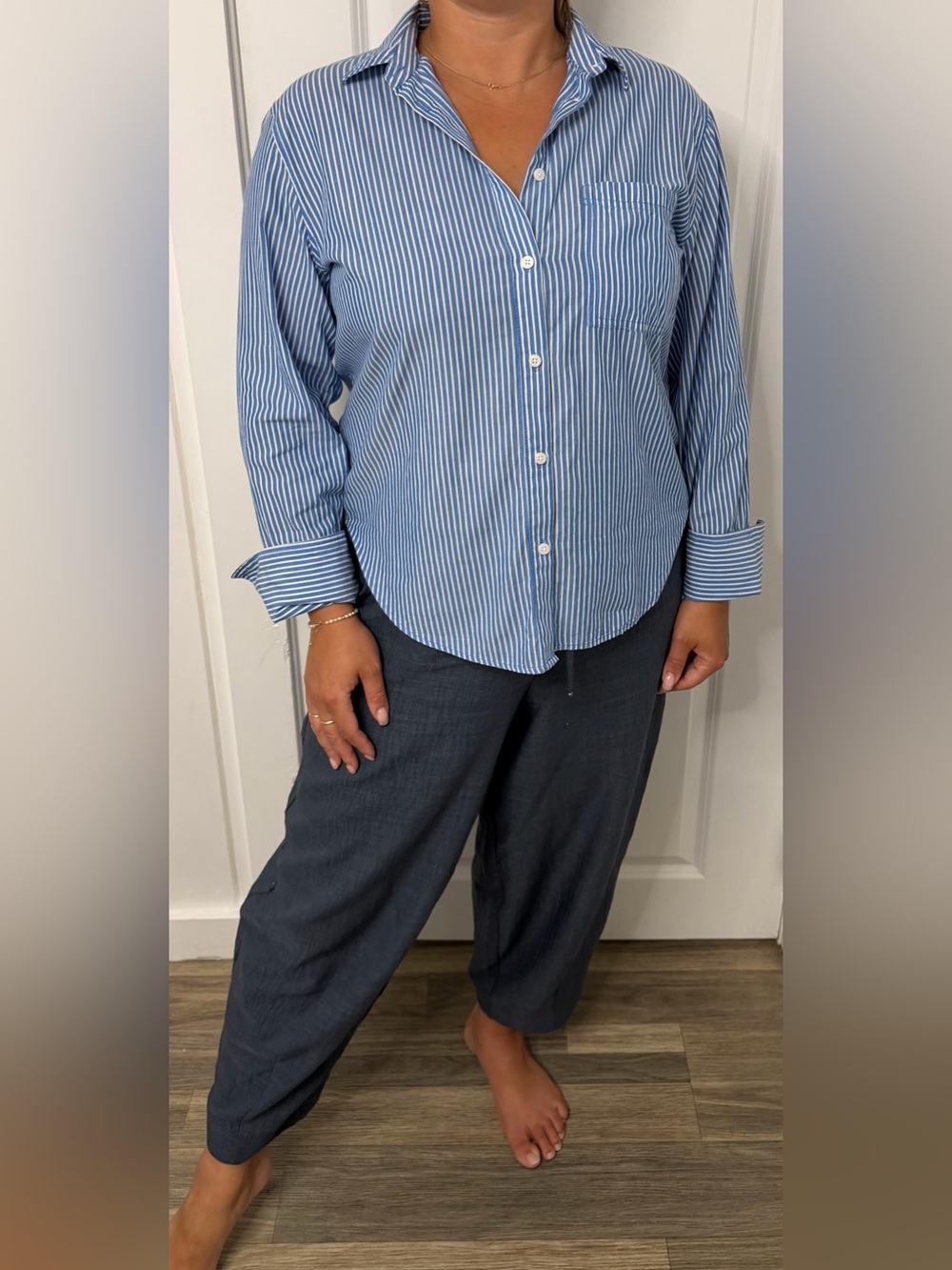 J. Crew Blue & White Striped Cotton Button-Down Women’s Shirt. Size 12